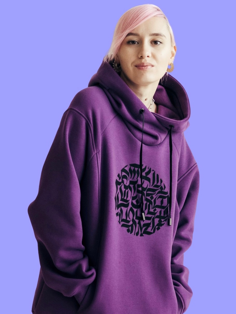 Дизайнерский худи с авторским принтом в цвете Purple Oversize
